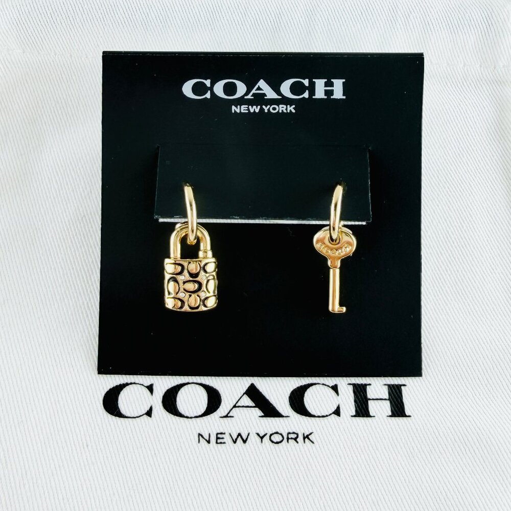 Coach Quilted Padlock Key Mismatch gold earrings